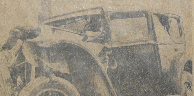 Tak wyglądało auto Kosidowskiego po uderzeniu w drzewo fot. Dziennik Bydgoski 20 marca 1936 rok